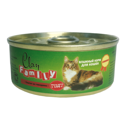 Консервы для кошек CLAN FAMILY, паштет из говядины (100г)