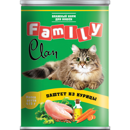 Консервы для кошек CLAN FAMILY, паштет из курицы (415г)