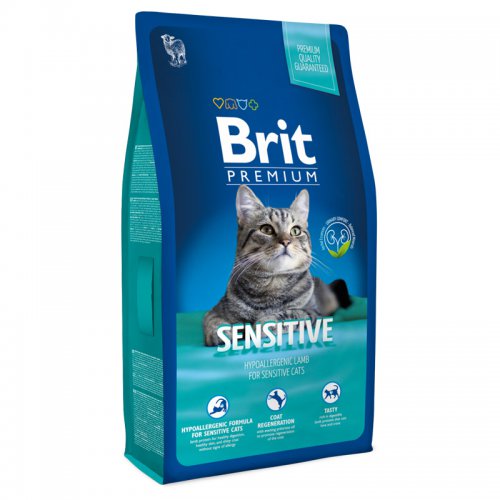 Brit сухие корма премиум класса  полнорационные и гипоаллергенные для кошек с чувствительным пищеварением с ягненком