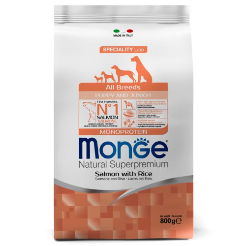 Сухие корма Monge Dog Monoprotein Puppy&Junior для щенков всех пород лосось с рисом