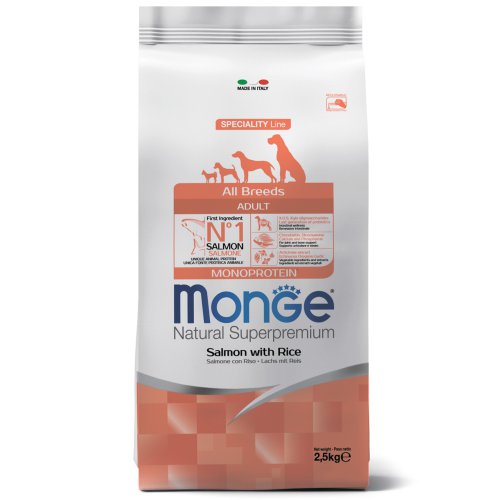 Сухие корма Monge Dog Monoprotein для собак всех пород лосось с рисом