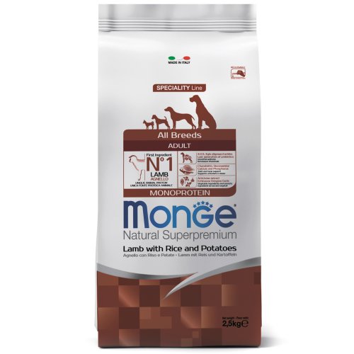 Сухие корма Monge Dog Monoprotein для собак всех пород ягненок с рисом и картофелем