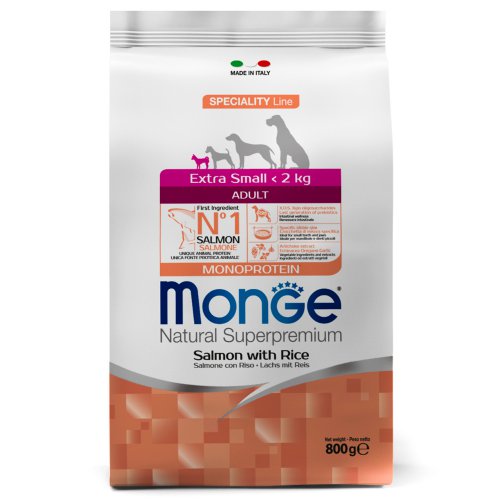 Сухие корма Monge Dog Monoprotein Extra Small для взрослых собак миниатюрных пород лосось с рисом