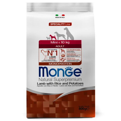 Сухие корма Monge Dog Monoprotein Mini для взрослых собак мелких пород ягненок с рисом и картофелем