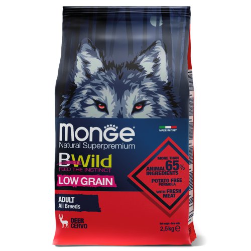 Сухие корма Monge Dog BWild LOW GRAIN низкозерновые из мяса оленя для взрослых собак всех пород