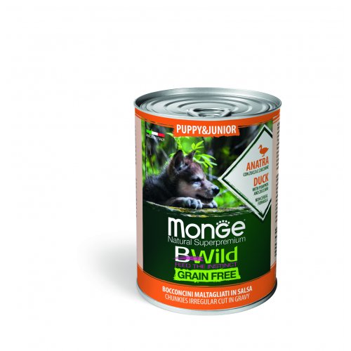 Monge Dog BWild GRAIN FREE Puppy&Junior беззерновые консервы из утки с тыквой и кабачками для щенков всех пород 