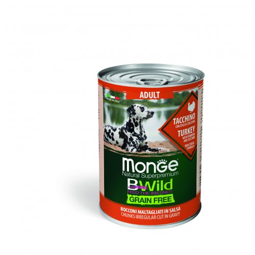 Monge Dog BWild GRAIN FREE беззерновые консервы из индейки с тыквой и кабачками для взрослых собак всех пород