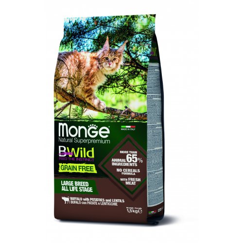 Monge Cat BWild GRAIN FREE беззерновой корм из мяса буйвола для крупных кошек всех возрастов 