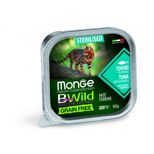 Monge Cat BWild GRAIN FREE беззерновые консервы из тунца с овощами для стерилизованных кошек