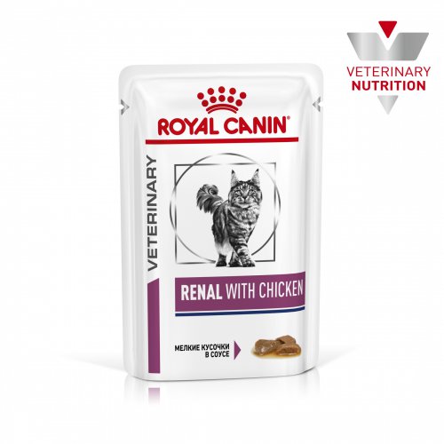 Royal Canin Renal Feline Корм консервированный диетический для взрослых кошек с курицей для поддержания функции почек, соус (12 шт)