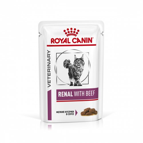 Royal Canin Renal Feline Корм диетический для взрослых кошек с говядиной для поддержания функции почек, соус (12 шт)