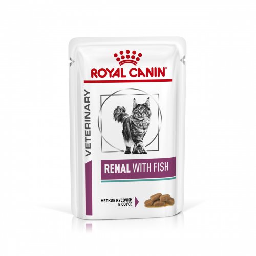 Royal Canin Renal Feline Корм консервированный диетический для взрослых кошек с рыбой для поддержания функции почек, соус (12 шт)