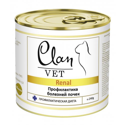 Диет консервы для кошек CLAN VET RENAL, Профилактика болезней почек (240г)