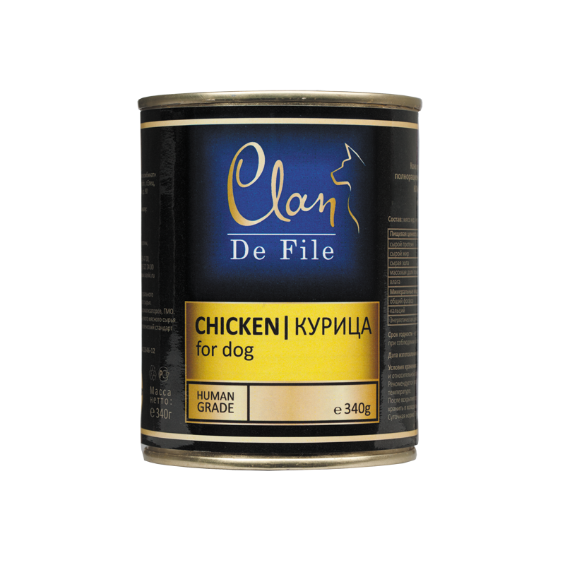 Консервы для собак CLAN De File, Курица(340 г)