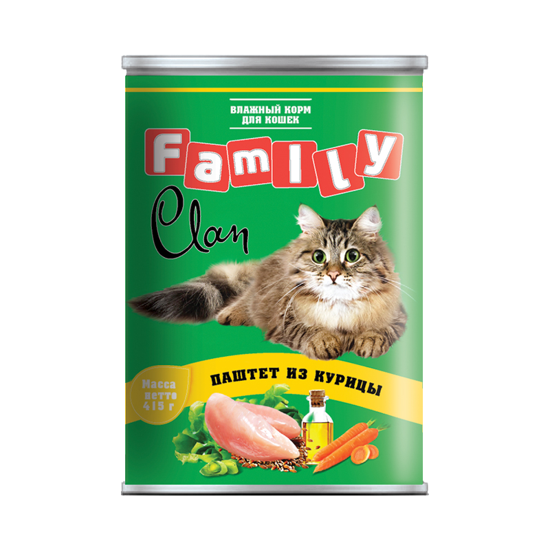 Консервы для кошек CLAN FAMILY, паштет из курицы (415г)