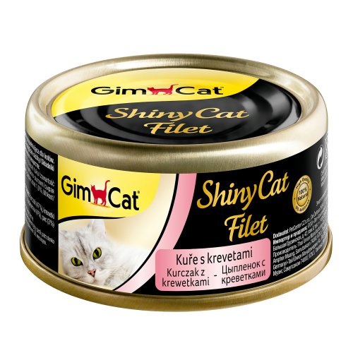 GimCat ShinyCat Filet консервы для кошек из цыпленка с креветками