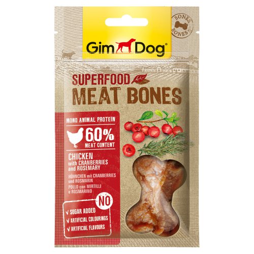 GimDog дополнительный корм (лакомство) из курицы с клюквой и розмарином для собак мясные косточки суперфуд 70 г