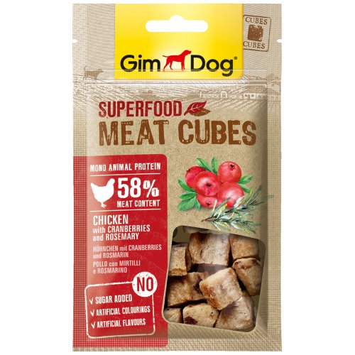 GimDog дополнительный корм (лакомство) из курицы с клюквой и розмарином мясные кубики суперфуд 40 г