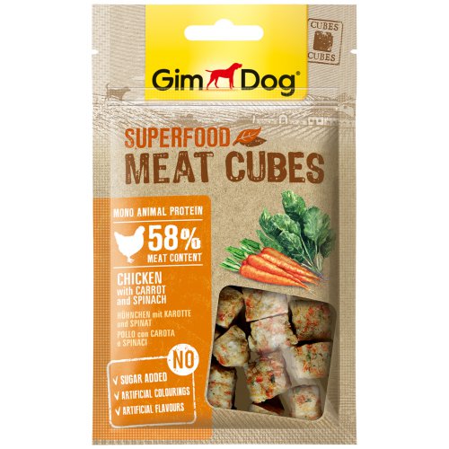 GimDog дополнительный корм (лакомство) из курицы с морковью и шпинатом мясные кубики суперфуд 40 г