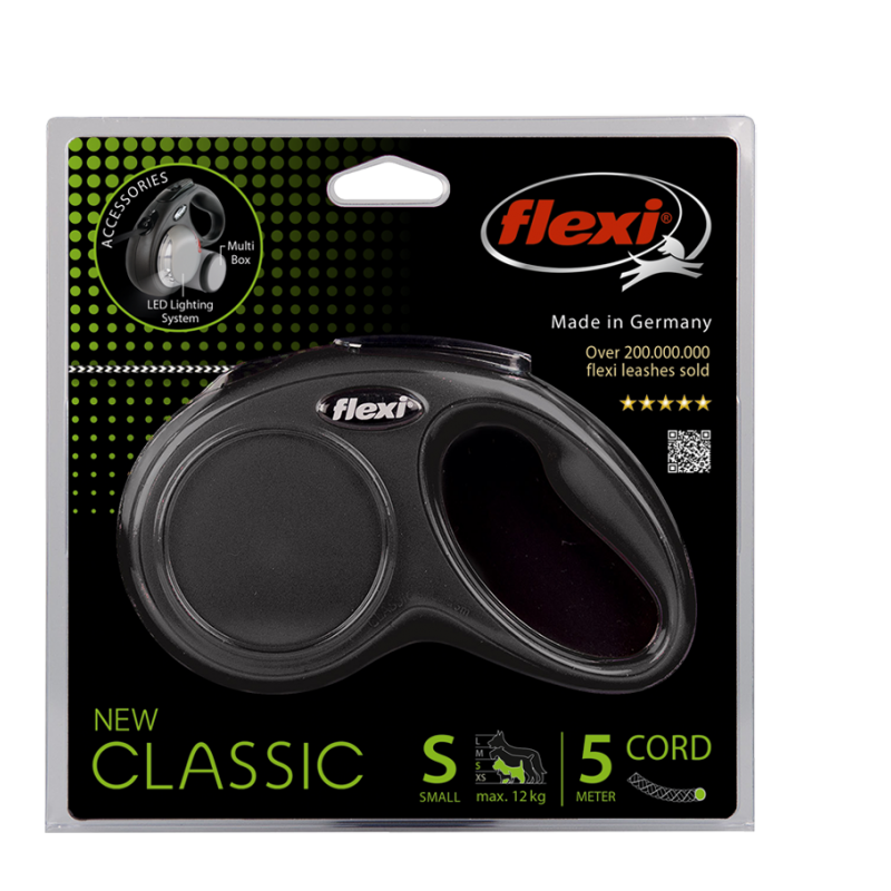Flexi NEW CLASSIC S (до 12 кг) трос 5 m Черная