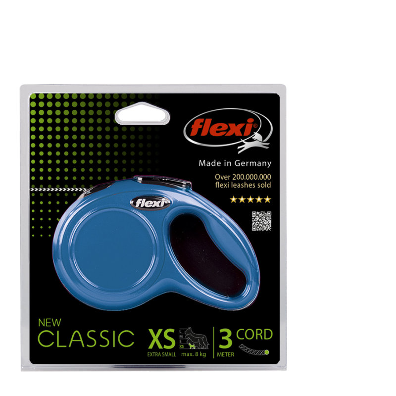 Flexi NEW CLASSIC XS (до 8 кг) трос 3 m Синяя