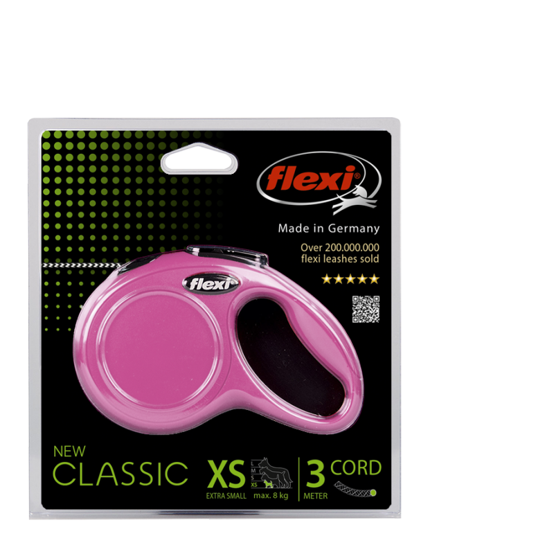 Flexi NEW CLASSIC XS (до 8 кг) трос 3 m Розовая