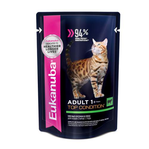 Корм для кошек Eukanuba Adult Top Condition влажный рацион с говядиной в соусе
