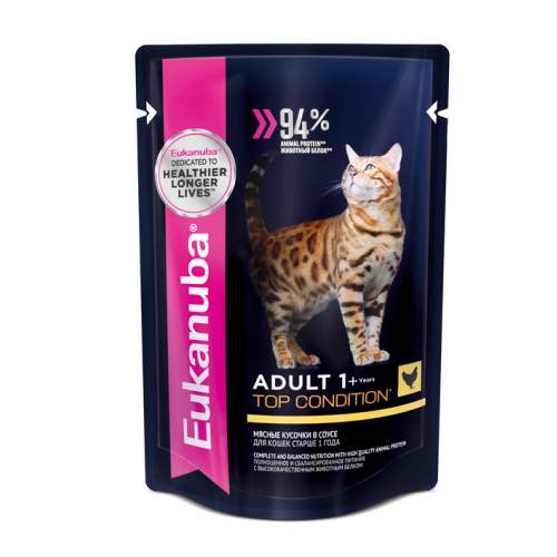 Eukanuba Adult Top Condition влажный рацион из курицы в соусе для взрослых кошек