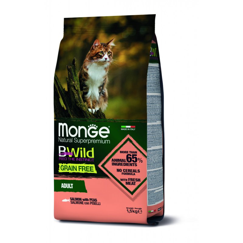 Monge Cat BWild GRAIN FREE беззерновой корм из лосося и гороха для взрослых кошек