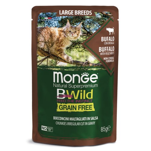 Monge Cat BWild GRAIN FREE паучи из мяса буйвола с овощами для кошек крупных пород