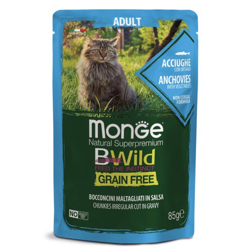 Monge Cat BWild GRAIN FREE паучи из анчоусов с овощами для взрослых кошек