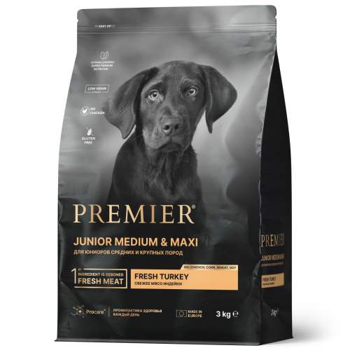 Premier Dog Turkey JUNIOR Medium&Maxi (Свежее мясо индейки для юниоров средних и крупных пород) 3 кг