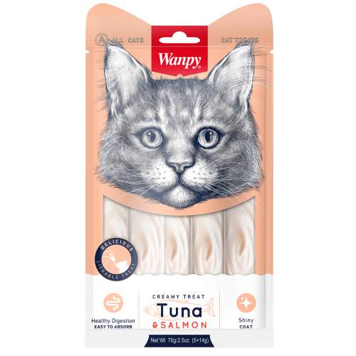 Wanpy Cat Лакомство для кошек «нежное пюре» из тунца и лосося 70 г